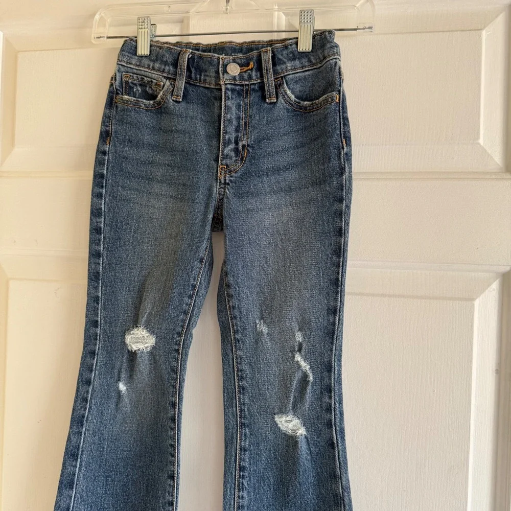 Old Navy Kids Girls Size 7 High Rise Flare Jeans‎ Distressed Blue Denim